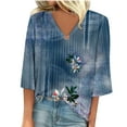 thumbnail image 1 of LEAVINGSUO Long Blouses for Women Women's Fashion V-Neck Three Quarter 3/4Sleeve T Shirt AutumnBlouse Tops Sweatshirt, 1 of 5