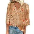 thumbnail image 1 of LEAVINGSUO Long Blouses for Women Women's Fashion V-Neck Three Quarter 3/4Sleeve T Shirt AutumnBlouse Tops Sweatshirt, 1 of 5