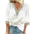 thumbnail image 1 of LEAVINGSUO Long Sleeve Shirts for Women, Fall Womens Tops Fashion Women's Summer V-Neck 3/4 Sleeve Print Casual T-Shirt Blouse, 1 of 5