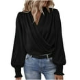 thumbnail image 1 of LEAVINGSUO Long Sleeve Shirts for Women, Fall Womens Tops Women's Elegant V-neck Lantern Long Sleeves Temperament Women's Solid Color Shirt, 1 of 6