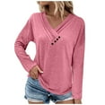 thumbnail image 1 of LEAVINGSUO Long Sleeve T-Shirt Women's Fashion Solid Loose T-Shirt Long Sleeves Blouse V-Neck Casual Tops, 1 of 5