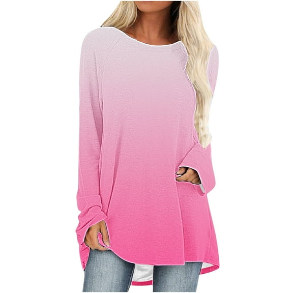 LEAVINGSUO Long Sleeve T-Shirt Women's Printed T-Shirt Long Sleeves Blouse Round Neck Casual Tops