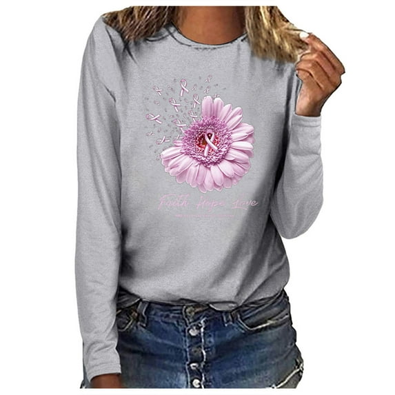 LEAVINGSUO Long Sleeve T-Shirt for Women Womens Tops Clearance,Women Breast Top Casual Long Sleeve Sweatshirt Pullover Blouse Silver S