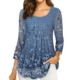 thumbnail image 1 of LEAVINGSUO Long Sleeve T-Shirt for Women Womens Tops,Women Casual Print Loose Three Quarter Sleeve Round-Neck Tops Blue L, 1 of 5
