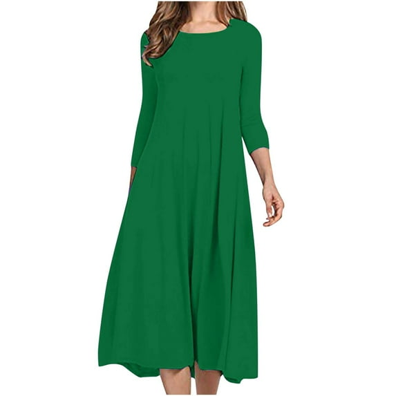 LEAVINGSUO Maxi Dresses for Women Women Fashion Comfortable Button V-Neck Solid Color Casual Dress Green XXXL