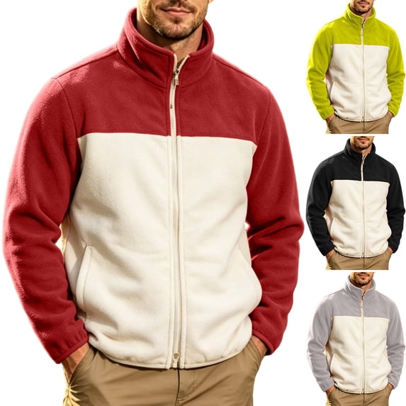 LEAVINGSUO Men's Zip-up Cardigan Sweatshirt Solid Color Long Sleeved Stand Up Collar Pocket Warm Jacket Green XL