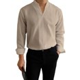 thumbnail image 1 of LEAVINGSUO Mens Dress Shirts Stand Collar Solid Color Casual Button Pocket Long Sleeve Shirt Khaki XL, 1 of 4