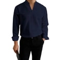 thumbnail image 1 of LEAVINGSUO Mens Dress Shirts Stand Collar Solid Color Casual Button Pocket Long Sleeve Shirt Navy XL, 1 of 4