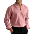 thumbnail image 1 of LEAVINGSUO Mens Dress Shirts Stand Collar Solid Color Casual Button Pocket Long Sleeve Shirt Pink XXXL, 1 of 6