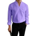 thumbnail image 1 of LEAVINGSUO Mens Dress Shirts Stand Collar Solid Color Casual Button Pocket Long Sleeve Shirt Purple S, 1 of 4