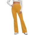 thumbnail image 1 of LEAVINGSUO Pants for Women Spring Fall Womens Fashion Women's Casual Slim High Elastic Waist Solid Color Sports Yoga Flare Pants Yellow M, 1 of 9