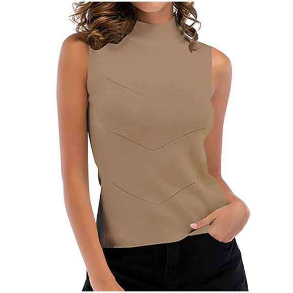 LEAVINGSUO Plus Size Womens Summer Tank Tops Comfort Fashion Sexy Womens Solid Slimming Sleeveless Round-Neck Tank Top Ladies Vest Beige L