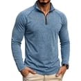 thumbnail image 1 of LEAVINGSUO Pullover Shirts for Men Fall Winter Washed Long-sleeved Stand-up Collar Shirt Navy S, 1 of 7