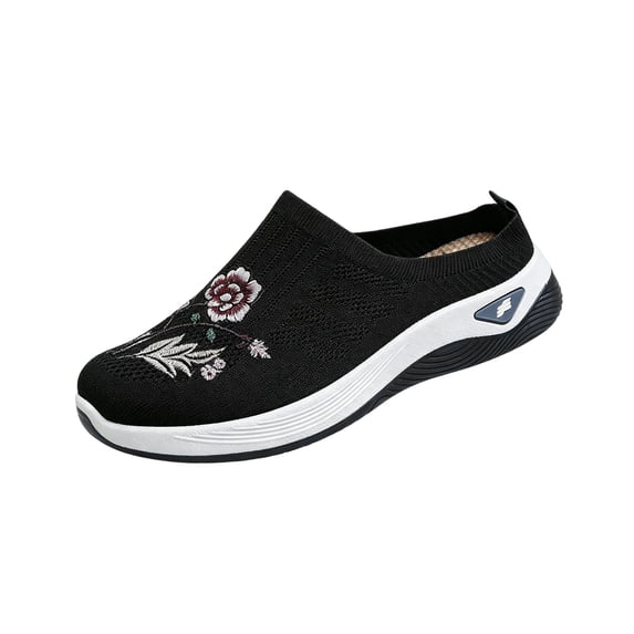 LEAVINGSUO Shoes for Women Versatile Plus-Size Round-Toe Mesh Breathable Soft-Soled Shoes Spring/Summer Style Trendy Comfortable Shoes Black 36
