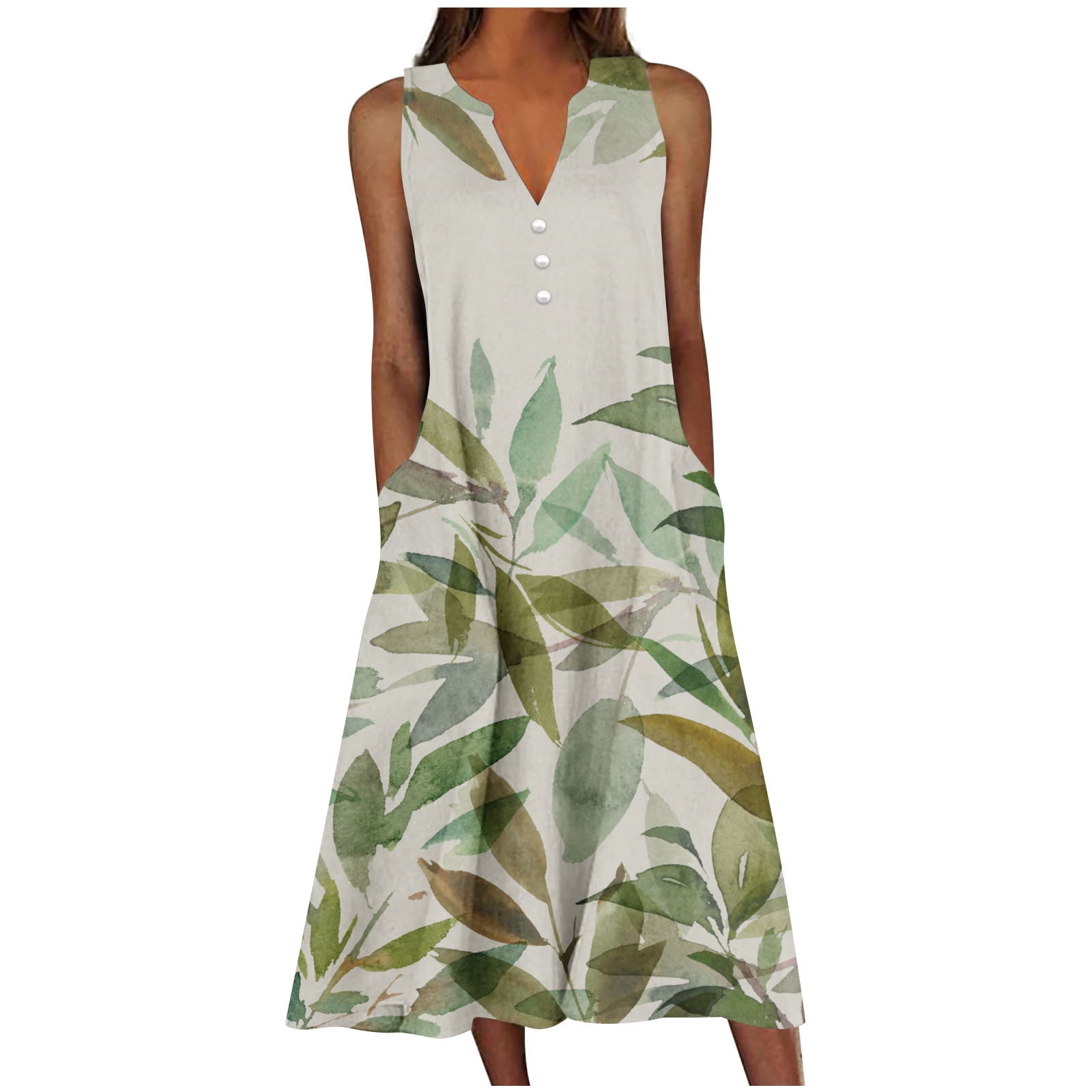 LEAVINGSUO Sleeveless Dresses for Women 2024 Women's Summer Design