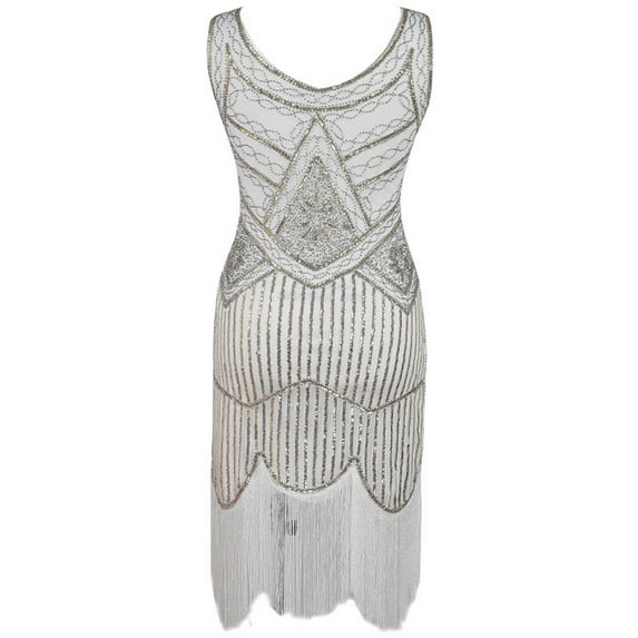 LEAVINGSUO Sleeveless Dresses for Women Casual Summer Plus Size Vintage 1920s Flapper Tassel Great Evening Party Cocktail Dress