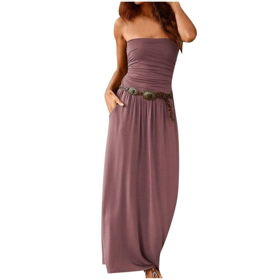 LEAVINGSUO Sleeveless Dresses for Women Casual Summer Women's Casual Loose Sleeveless Solid Breast Wrap Floor-Length A-line Dress