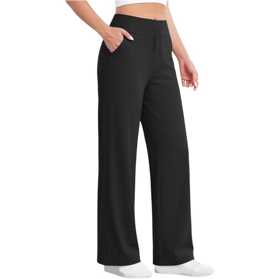 LEAVINGSUO Stretchy Jeans for Women Elastic High Waist Wide Leg Straight Jeans Casual Denim Long Trousers Pant With Pockets Black M