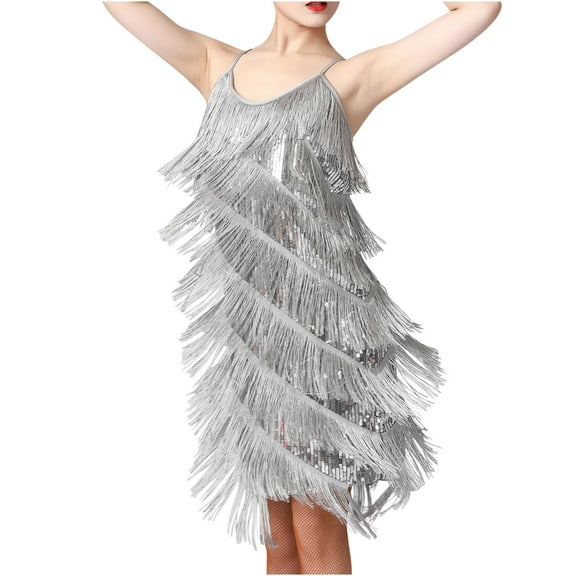 LEAVINGSUO Summer Dresses for Women 2024 Women's Fashion Suspender Crewneck Sequin Feather Sleeveless Solid Mini Dress
