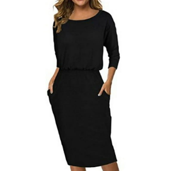 LEAVINGSUO Summer Dresses for Women Women's Sexy Tight Striped Long Sleeve Dress Black XL
