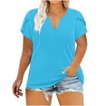 thumbnail image 1 of LEAVINGSUO Summer Tops for Women 2024! Women Fashion Casual Solid Color Short Sleeve Loose Plus Size Tee Tops V-neck Tunic Blouse, 1 of 5