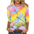 thumbnail image 1 of LEAVINGSUO Summer Tops for Women 2024! Women's Fashion Printing Loose T-Shirt Mid-length 3/4 Sleeves Blouse Round Neck Casual Tops, 1 of 5