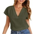 thumbnail image 1 of LEAVINGSUO Summer Tops for Women 2024! Womens Casual Solid Color Round Neck Short Sleeve Loose Tops Blouses, 1 of 6