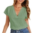 thumbnail image 1 of LEAVINGSUO Summer Tops for Women 2024! Womens Casual Solid Color Round Neck Short Sleeve Loose Tops Blouses, 1 of 6