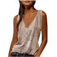 thumbnail image 1 of LEAVINGSUO Summer Womens Tank Tops Women's Fashion Casual Printed Vest Zipper V-Neck Loose Sleeveless T-Shirt Pullover Tops Khaki XL, 1 of 4