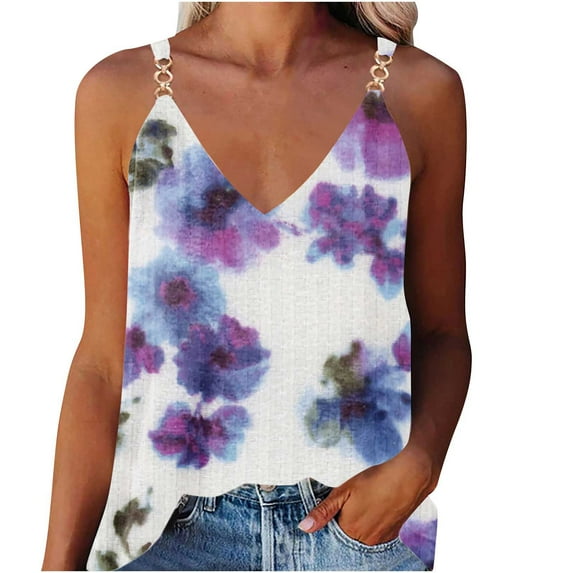 LEAVINGSUO Summer Womens Tank Tops Women's Summer Casual Sleeveless Blouse V Neck Tops T-Shirt Vest for Women Multicolor S