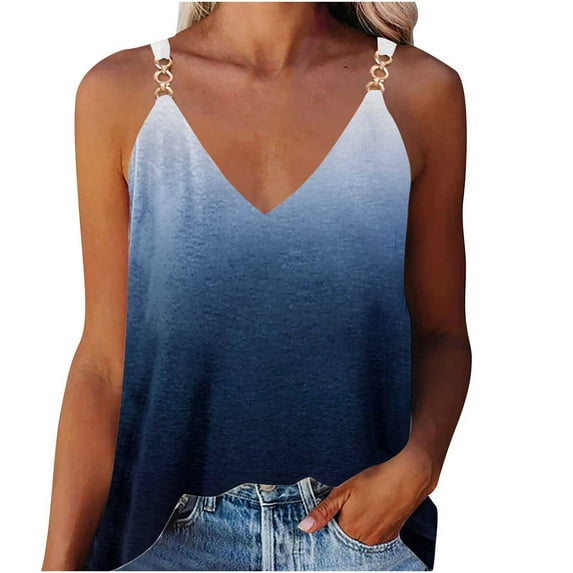 LEAVINGSUO Summer Womens Tank Tops Women's Summer Casual Sleeveless Blouse V Neck Tops T-Shirt Vest for Women Navy L