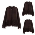 thumbnail image 1 of LEAVINGSUO Sweaters for Women Knit Pullover Sweater Round-Neck Sweater Long-Sleeve Fringe-Detailed Fashion Knitted Cardigan Coat Brown S, 1 of 8