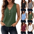 thumbnail image 1 of LEAVINGSUO Tank Tops for Women Summer Sleeveless V-neck Imitation Linen With Blouse Shirt Black S, 1 of 8
