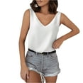 thumbnail image 1 of LEAVINGSUO Tank Tops for Women under $5 Women Sexy V-Neck Summer Satin Sleeveless Blouse Basic Solid Camisole Tank Tops White M, 1 of 9