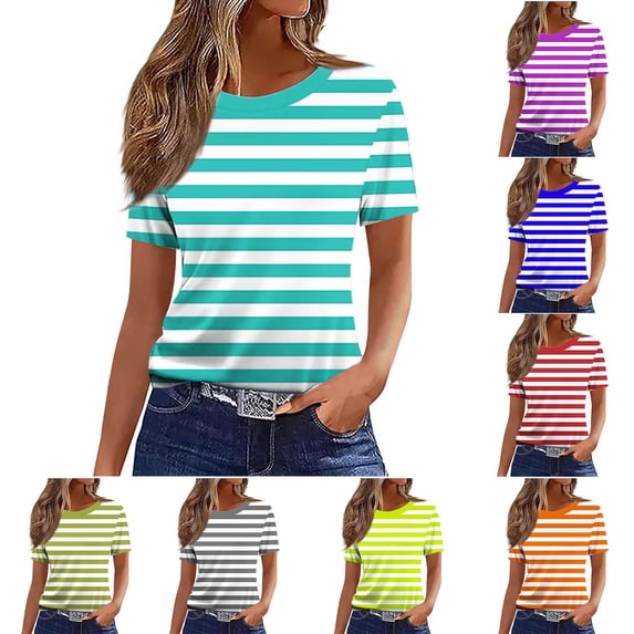 LEAVINGSUO Tops for Women Short Sleeve Shirts Women's Casual And Fashionable Printed T-shirt With Round Neck Black XL