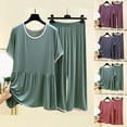 thumbnail image 1 of LEAVINGSUO Two Piece Sets for Women Plus Size Women's Fashion Casual Solid Color T-shirt Long Pants Two-piece Set Gray L, 1 of 5