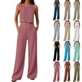 thumbnail image 1 of LEAVINGSUO Two Piece Sets for Women Plus Size Women's Sleeveless Tank Exposed Navel Side Pockets Wide Legs Pants Set Suit Beige L, 1 of 7