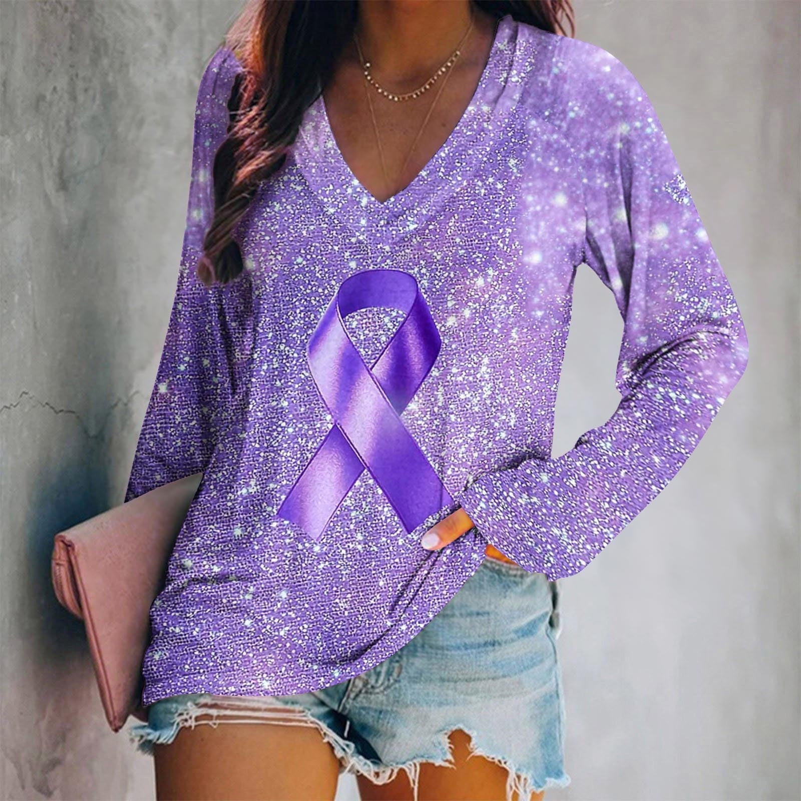 Purple Brand Long Sleeve T-Shirt Fashion Loose Long Sleeve Top main image 1