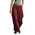 thumbnail image 1 of LEAVINGSUO Wide Leg Cargo Pants for Women Plus Size Elastic Waist Cargo Pants Casual Loose Wide Leg Trousers With Side Pockets Wine XXXL, 1 of 8