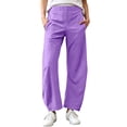 thumbnail image 1 of LEAVINGSUO Wide Leg Pants for Women Drying Point Curved Knife Pants With Elastic Waist Comfortable Casual Pants With Side Pocket Purple XXXL, 1 of 8