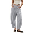 thumbnail image 1 of LEAVINGSUO Wide Leg Pants for Women Elastic Waist Casual Cropped Trousers With Pockets LooseBeach Pants For Summer Gray XXL, 1 of 6
