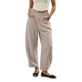 thumbnail image 1 of LEAVINGSUO Wide Leg Pants for Women Elastic Waist Casual Cropped Trousers With Pockets LooseBeach Pants For Summer Khaki M, 1 of 7