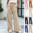 thumbnail image 1 of LEAVINGSUO Wide Leg Pants for Women Plus Size Womens High Waist Drawstring Casual Trousers With Split Hem Pockets Navy XXXL, 1 of 7