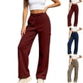 thumbnail image 1 of LEAVINGSUO Wide Leg Sweatpants for Women Drawstring Elastic Waist Side Flap Pocket Work Pants Straight cut Casual Trousers Khaki M, 1 of 9