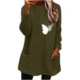 thumbnail image 1 of LEAVINGSUO Winter Clothes Clearance for Women Long Sleeve Fashion Women's Round- Neck and Winter Loose Print Pocket Warm Long Sleeve Blouse Tops Army Green XL, 1 of 4