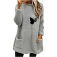 thumbnail image 1 of LEAVINGSUO Winter Clothes Clearance for Women Long Sleeve Fashion Women's Round- Neck and Winter Loose Print Pocket Warm Long Sleeve Blouse Tops Gray XXL, 1 of 4