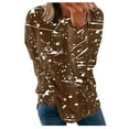 thumbnail image 1 of LEAVINGSUO Winter Clothes Clearance for Women Long Sleeve Fashion Women Print Long Sleeve Comfortable Breathable Round-Neck Shirt Tops Brown M, 1 of 7