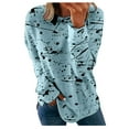 thumbnail image 1 of LEAVINGSUO Winter Clothes Clearance for Women Long Sleeve Fashion Women Print Long Sleeve Comfortable Breathable Round-Neck Shirt Tops Light Blue XXL, 1 of 7