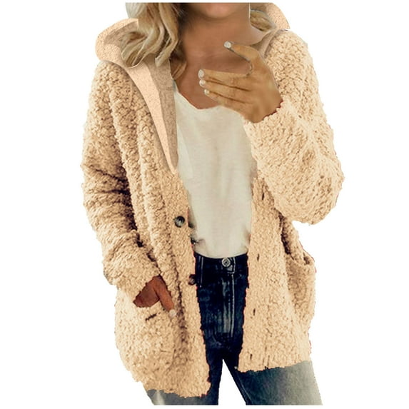 LEAVINGSUO Winter Coats for Women 2023 Trendy Women Hooded Sweater Coat Winter Warm Wool Zipper Coat Long Sleeve Outwear