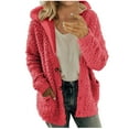 thumbnail image 1 of LEAVINGSUO Winter Coats for Women 2023 Trendy Women Hooded Sweater Coat Winter Warm Wool Zipper Coat Long Sleeve Outwear, 1 of 6